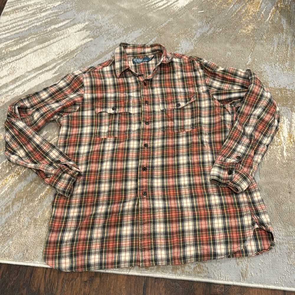 Vintage Polo Ralph Lauren Dark Orange Flannel Button-Down Shirt size L EuC